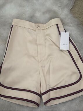 Gucci Cream Women's Shorts with Red & Navy Stripe Trim